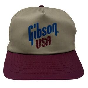 Gibson USA Hat Mens Tan Maroon Snapback Logo Guitar Music Gear